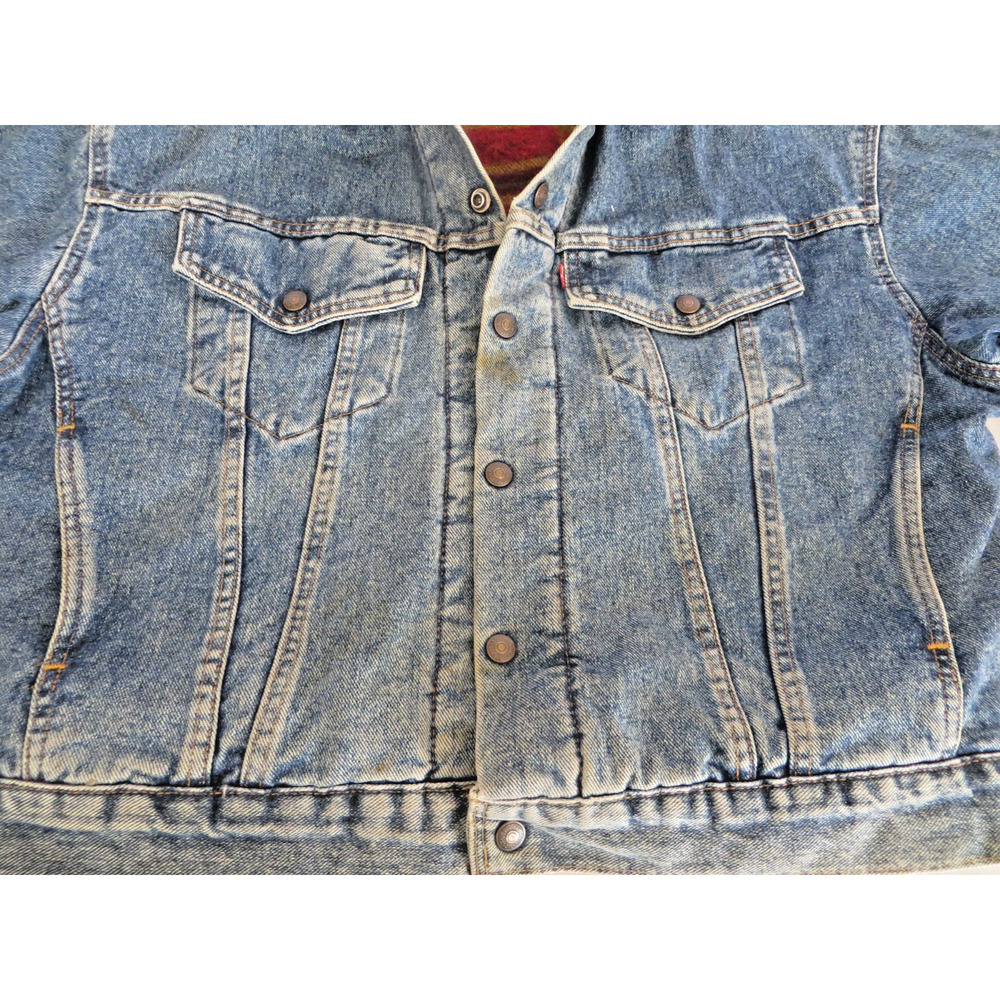 VTG 90s Levi's Authentic Aztec Wool Blanket Lined Denim Jacket Mens Medium 10/92 - Picture 7 of 16